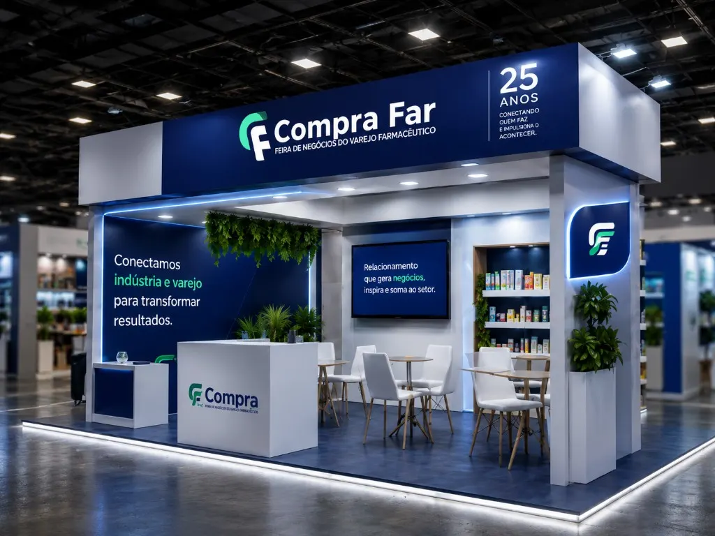 Estande Compra Far — feira de negócios do varejo farmacêutico